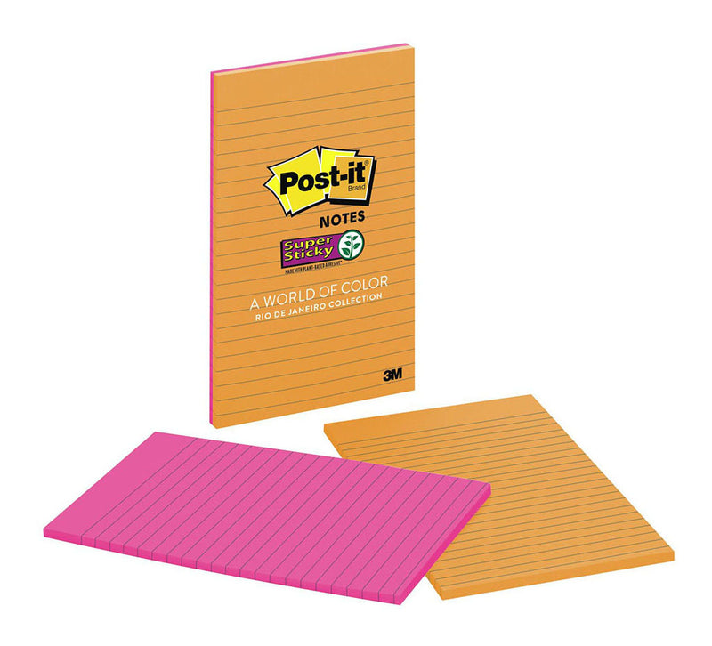 3M Post-It Super Sticky Lined Notes 5845-SS 123X200mm Rio De Janiero 2 Pads/Pack