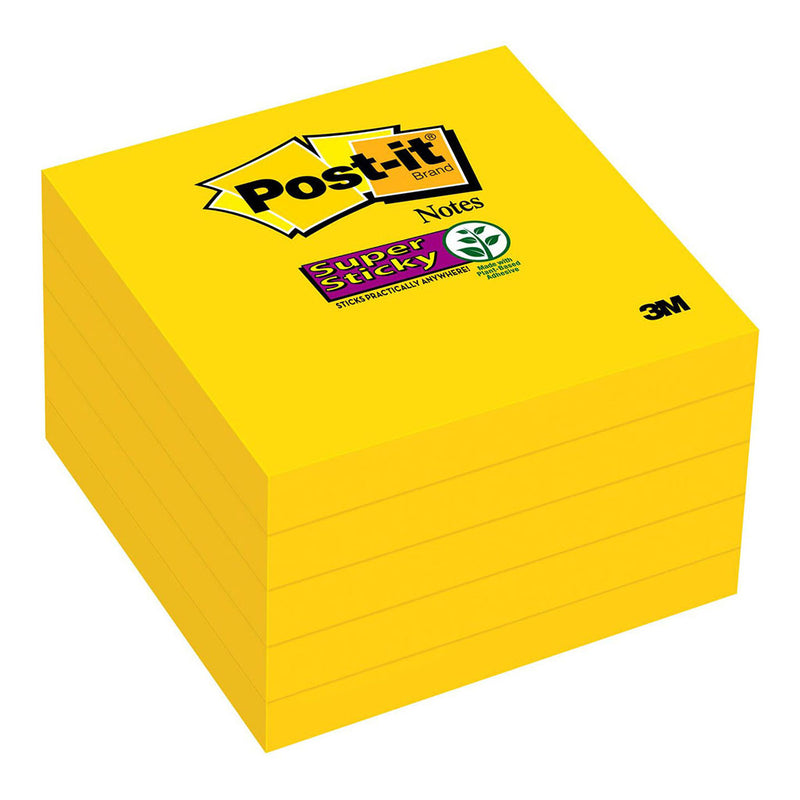 3M Post-it Super Sticky Notes 654-5SSY Yellow 76x76mm  90 sheet pads Pkt/5