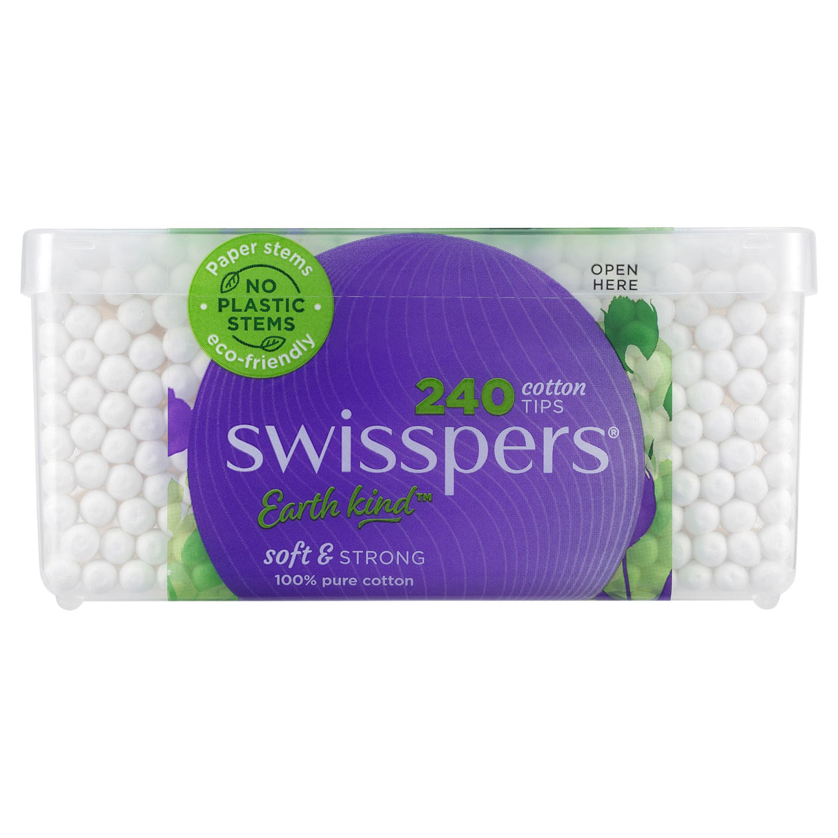 Swisspers Cotton Tips with Paper Stems, 240-pack; eco-friendly, 100% cotton for precision makeup and personal care.