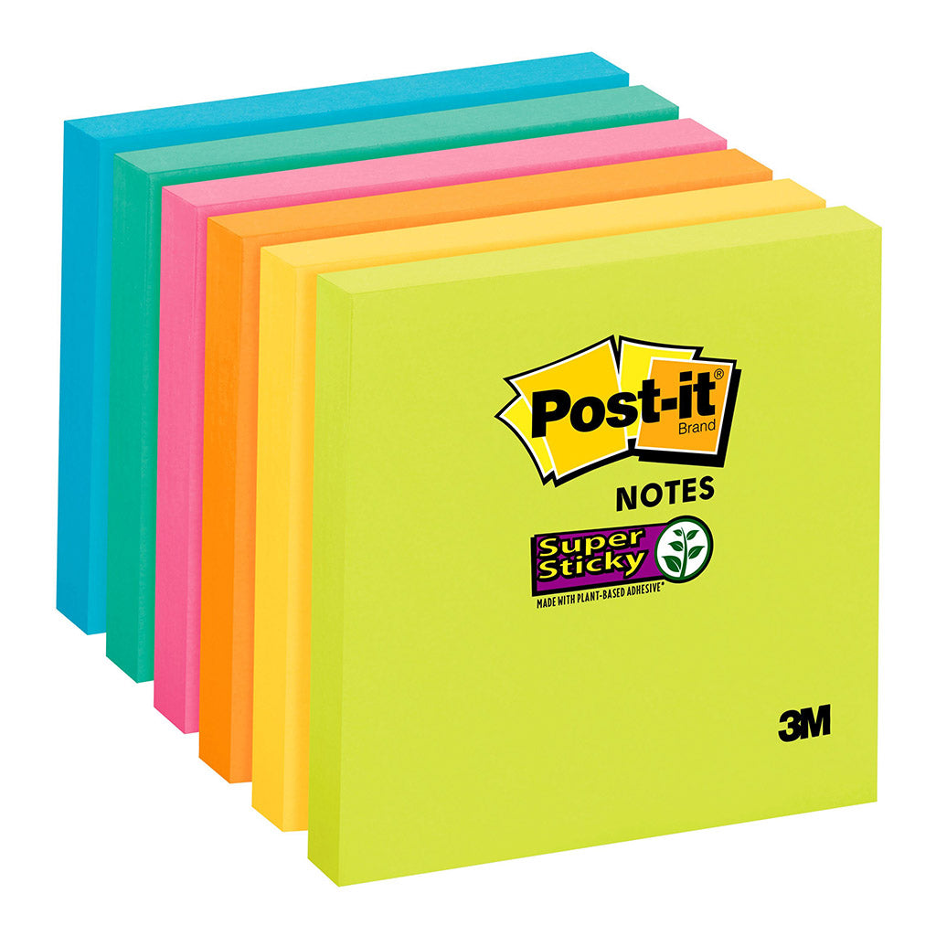 3M Post-it Super Sticky Notes 654-SSPK  Assorted Colours 76x76mm 90 sheet pad