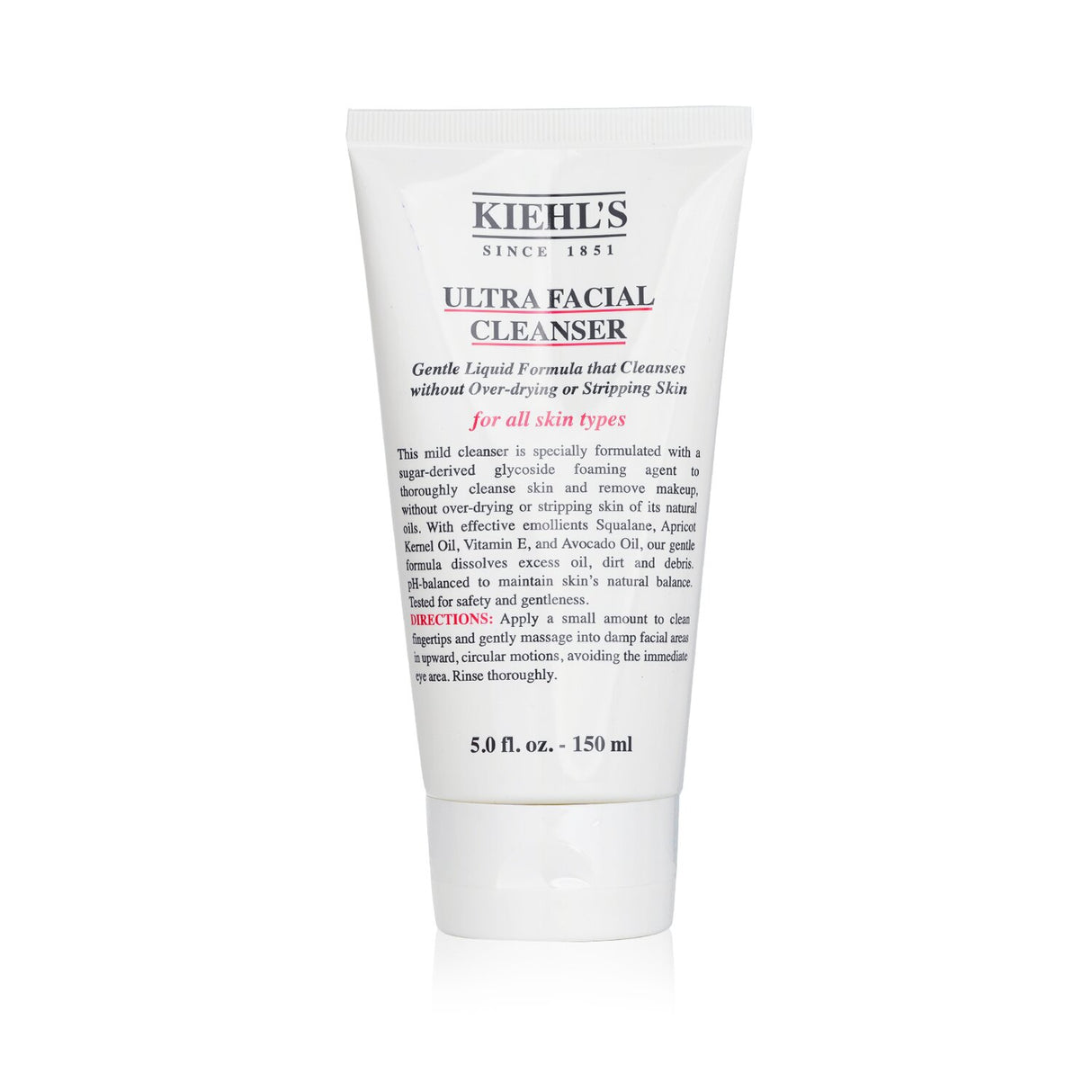 Kiehl's Ultra Facial Cleanser in 150ml removes impurities, hydrates skin, and suits all skin types with a gentle pH-balanced formula.