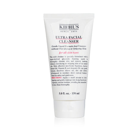 Kiehl's Ultra Facial Cleanser in 150ml removes impurities, hydrates skin, and suits all skin types with a gentle pH-balanced formula.