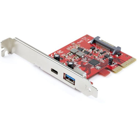 Startech 2-Port USB-A USB-C PCIe adapter card with 10Gbps speeds, adds USB connectivity to PCs for enhanced data transfer.