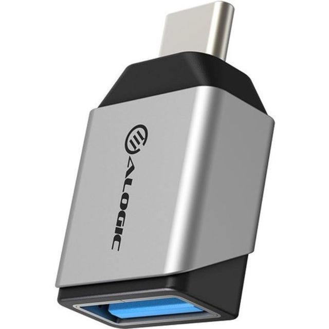 ALOGIC Ultra Mini USB-C to USB-A Adapter in Space Grey, compact design for seamless device connectivity and fast data transfer.