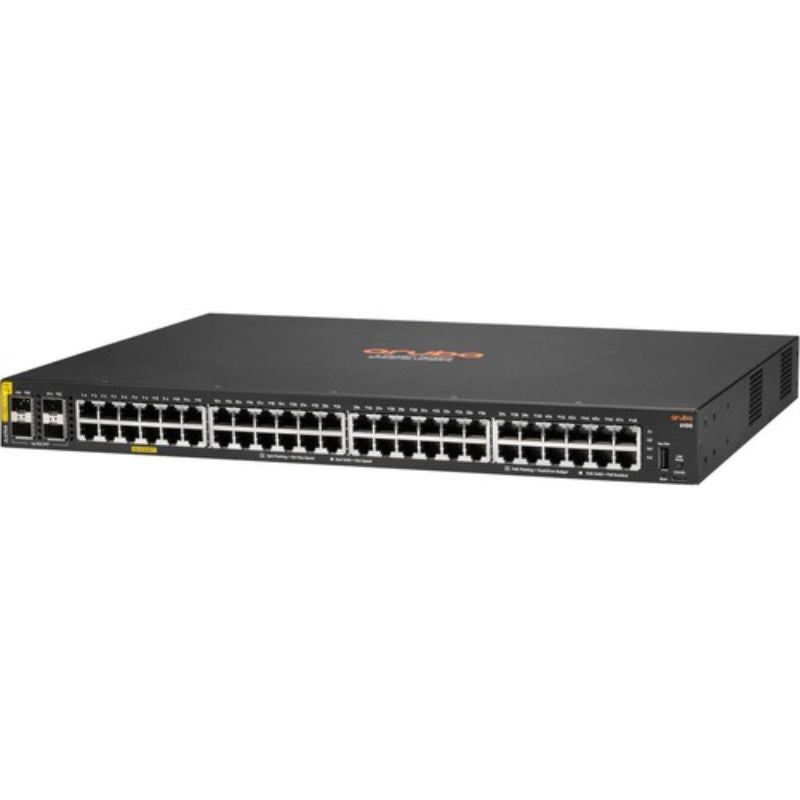 Aruba 6100 48G CL4 switch with 48 Gigabit Ethernet ports and 4 SFP+ uplinks for enhanced network performance and security.