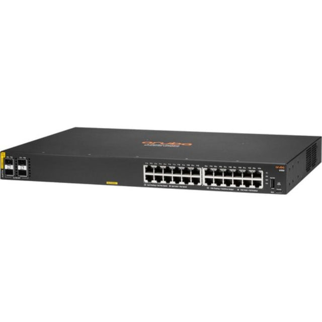 Aruba 6100 24G Switch with 24 Gigabit ports and 4 SFP+ for high-performance networking in small to medium businesses.