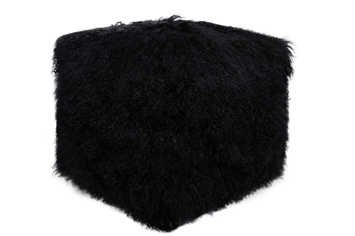 Tibetan Lamb Fur Pouf Black