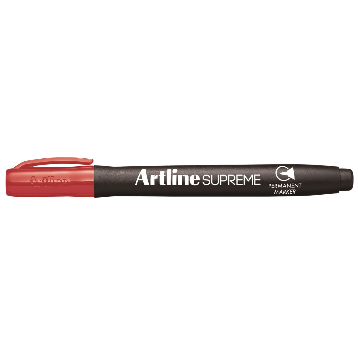 Vibrant red Artline Supreme Permanent Markers, 12-pack, featuring 1.00mm nib for precise lines and ergonomic grip for comfort.