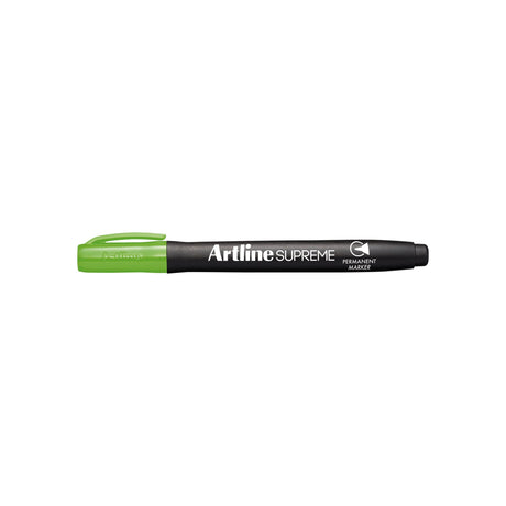 Vibrant Lime Green Artline Supreme Permanent Markers, pack of 12, featuring 1.00mm nib and ergonomic grip for comfort.