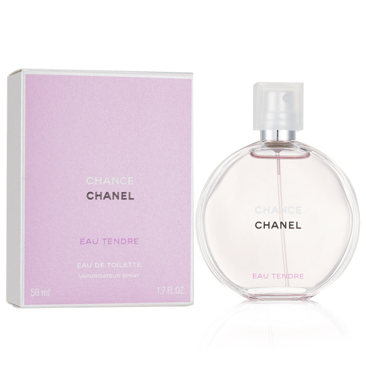 Chanel Chance Eau Tendre 50ml spray: a fruity-floral perfume with grapefruit, jasmine, and white musk for daily elegance.