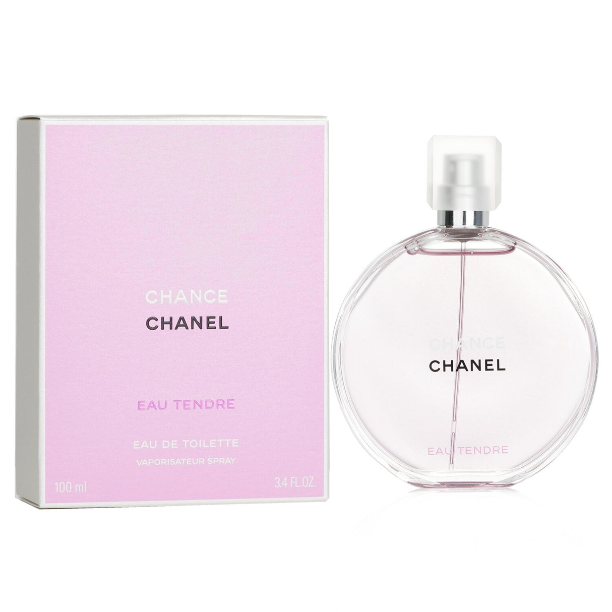 Chanel Chance Eau Tendre 100ml showcases a fruity-floral scent with grapefruit, jasmine, and white musk, perfect for daily wear.