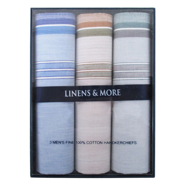 Set of 3 men's handkerchiefs in bold stripes, crafted from breathable fabric, perfect for elevating any outfit.