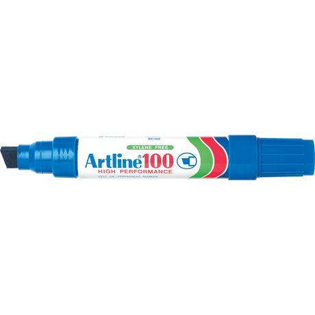 Artline 100 Permanent Markers in blue, 12mm chisel nib, 6 units, ideal for bold, permanent marking with low-odor, fast-drying ink.