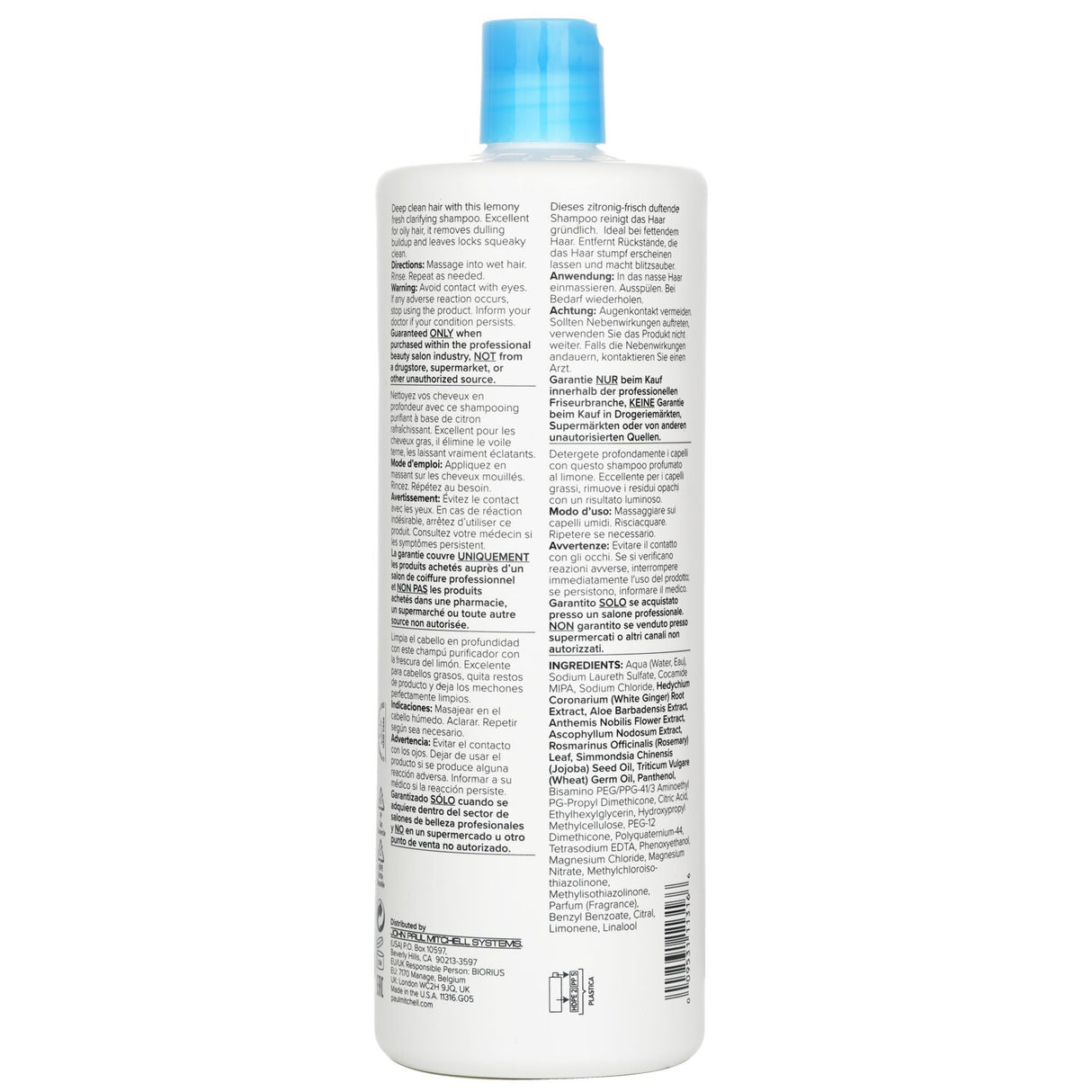 Deep cleaning shampoo for oily hair, enriched with botanicals for shine and vitality in a 1000ml bottle.