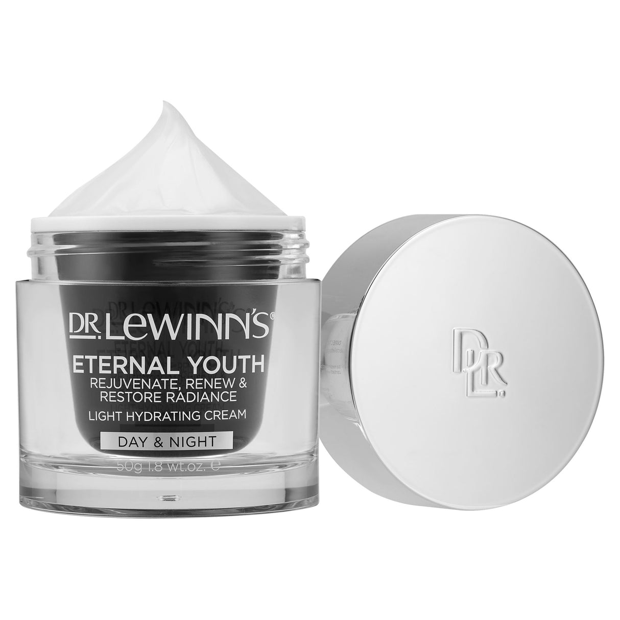 Dr. LeWinn's Eternal Youth Cream in a 50g jar, offering anti-aging hydration and a youthful glow for all skin types.