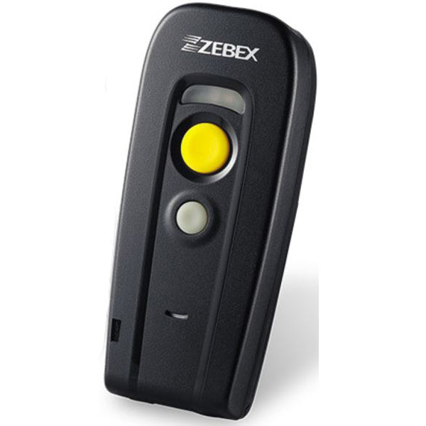 Zebex Z-3250BT handheld barcode scanner in black, featuring Bluetooth, compact design, and 80+ hours battery life.