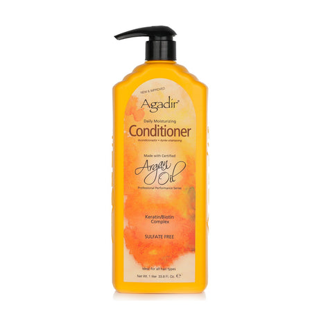 Lightweight conditioner with pure Argan oil, Vitamin E, and antioxidants for all hair types, nourishing and color-safe.