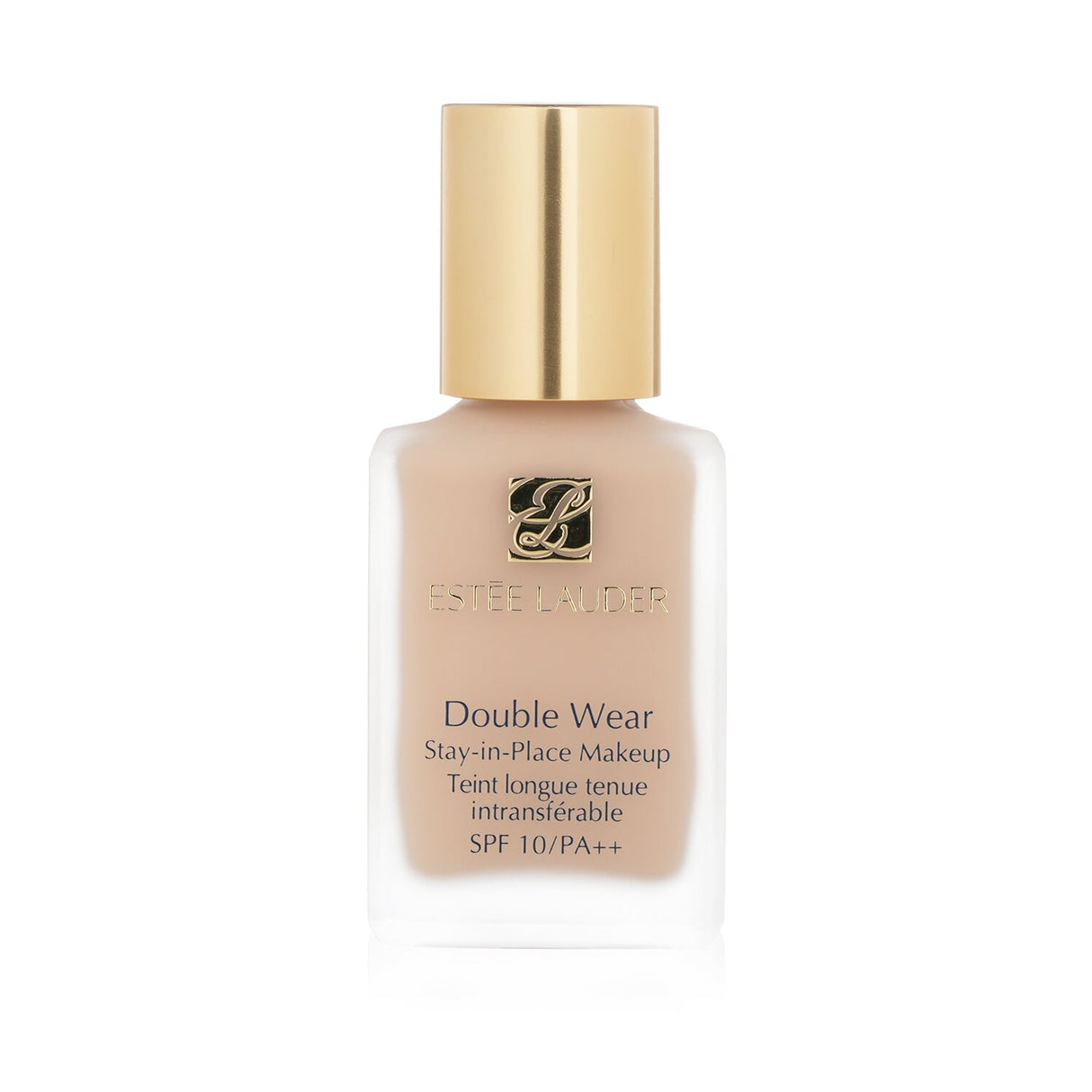 Estee Lauder Double Wear foundation in No. 62 Cool Vanilla, offering medium coverage and a lasting semi-matte finish.