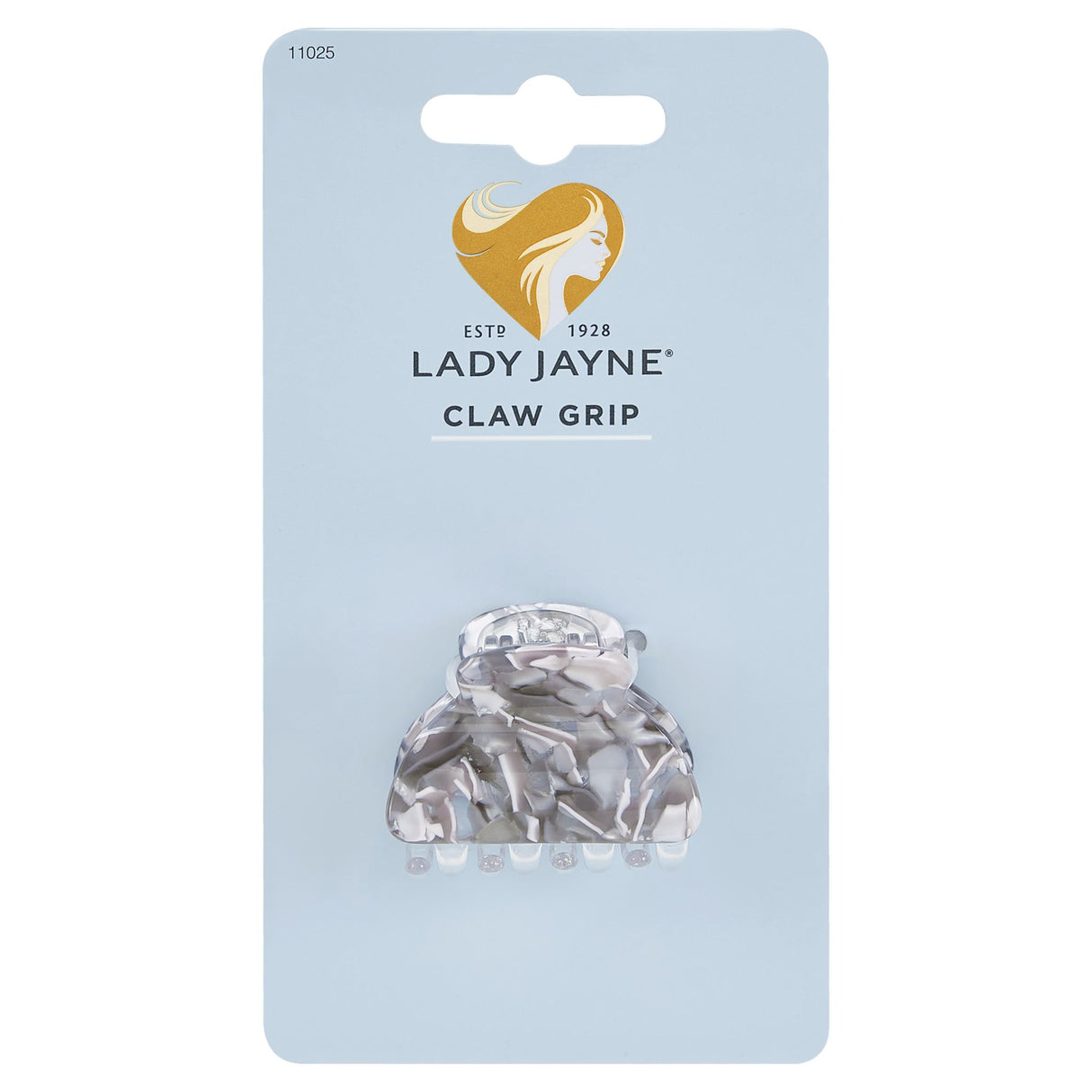 Lady Jayne Acrylic Claw Grip in elegant design, stylishly holds hair, available in Beige Shell, Black Shell, and White Shell.