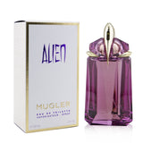 Elegant 60ml crystalline bottle of Thierry Mugler's Alien Eau De Toilette, featuring floral and woodsy-amber fragrance notes.