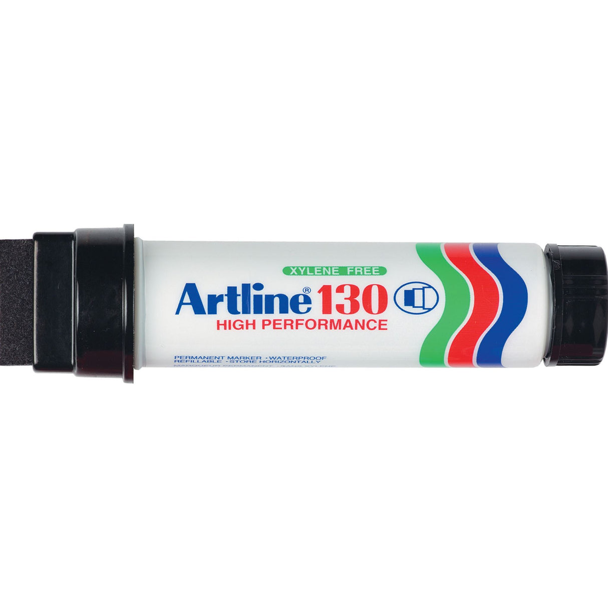 Artline 130 Permanent Marker 30mm chisel nib in black, pack of 6, ideal for bold, permanent markings with low-odor ink.