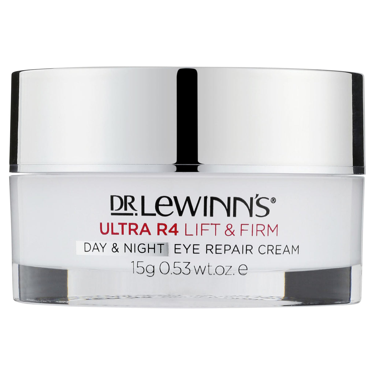 Dr. LeWinn's Ultra R4 Eye Repair Cream, 15g, brightens and firms under-eye skin, reducing puffiness and dark circles.