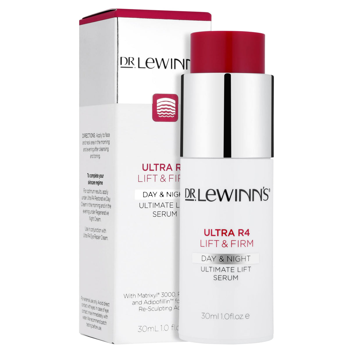 Dr. LeWinn's Ultra R4 Ultimate Lift Serum for lifting, firming, and rejuvenating skin with peptides and hyaluronic acid.