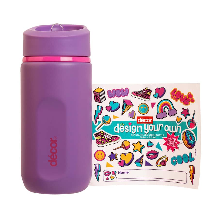 Decor Junior Drink Bottle Stainless Steel Sip Straw 500mL