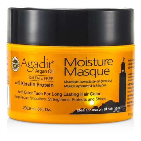 Nutrient-rich Agadir Argan Oil Moisture Masque for all hair types, offering deep hydration and damage repair.