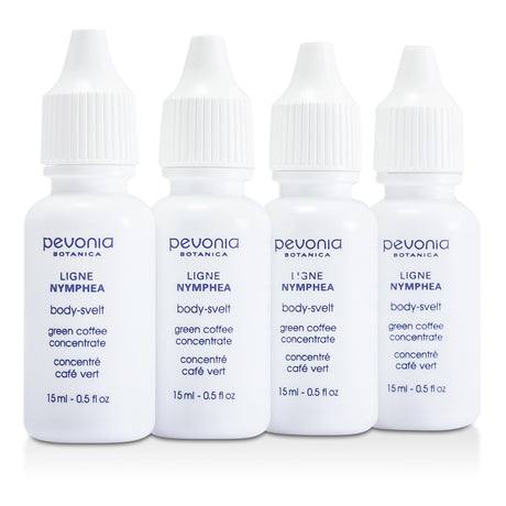 Pevonia Botanica Green Coffee Concentrate vials for detoxifying skin, reducing cellulite, and enhancing body texture.