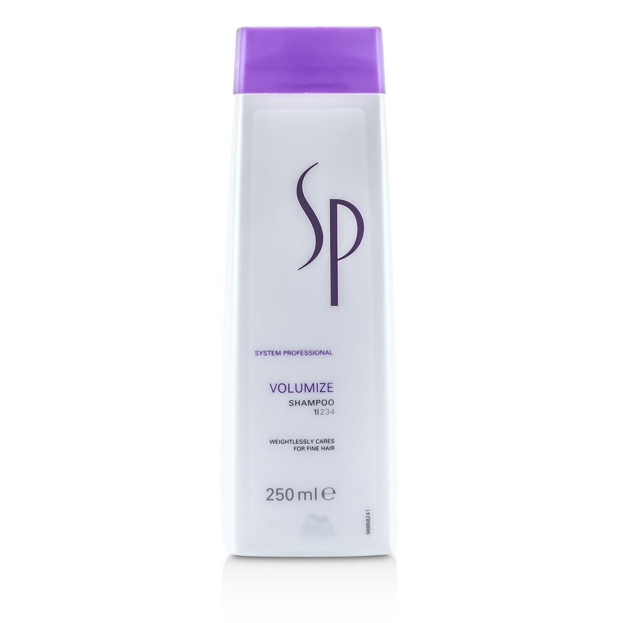 Wella SP Volumize Shampoo for fine hair; 250ml bottle enhances volume and strength without weighing hair down.