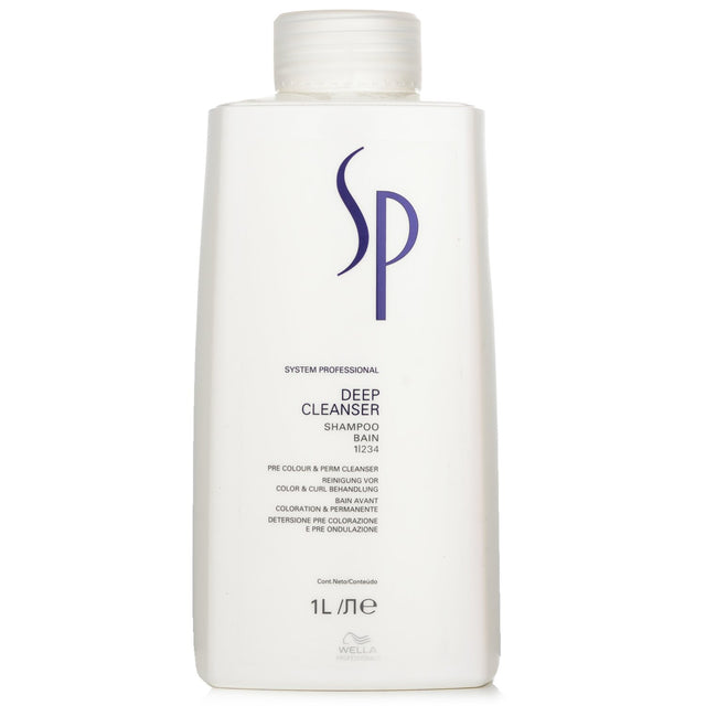 Wella SP Deep Cleanser Shampoo 1000ml, revitalizes hair, gently cleanses residues, and maintains scalp health for all hair types.