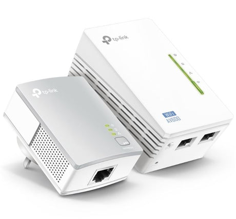 TP-Link WPA4220KIT Powerline Kit adapter providing 600Mbps wired and 300Mbps wireless internet throughout your home.