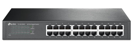 TP-Link SG1024D 24-port gigabit switch in a steel case, featuring energy efficiency and plug-and-play design for upgraded networks.