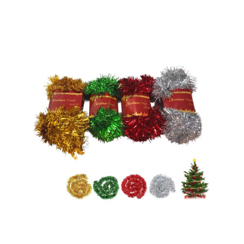 Vibrant 2Ply Christmas tinsel, 5cm x 10m, pack of 12 for decorating trees, wreaths, and garlands. Perfect for festive flair.