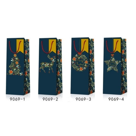 Elegant Christmas wine bags, 12x36x9cm, pack of 12, featuring festive designs for stylish gift presentation.