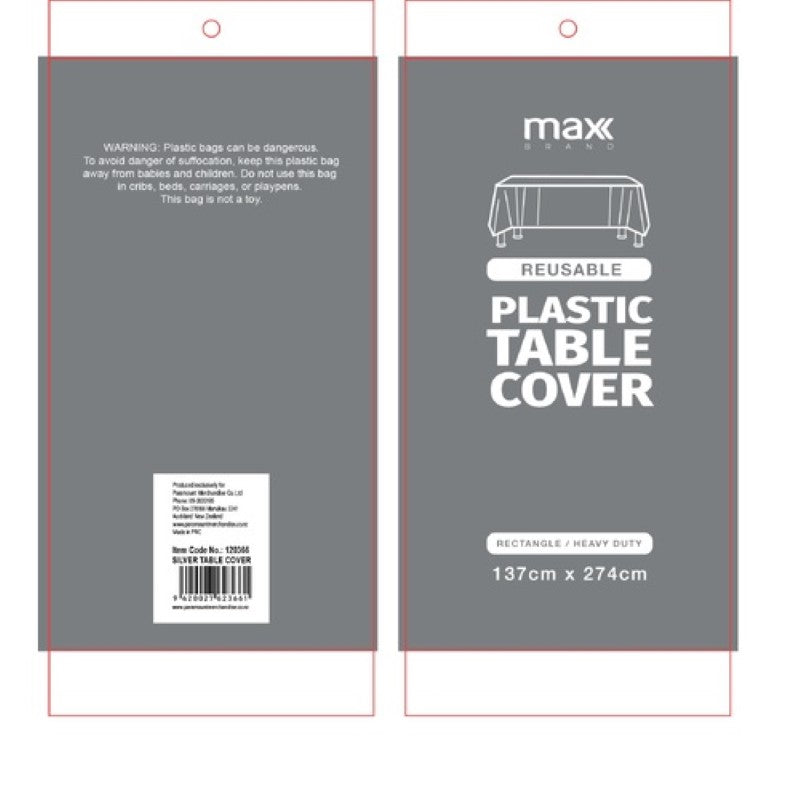 Elegant silver plastic tablecloths, 137x274cm, pack of 12, perfect for events, durable, lightweight, and easy cleanup.
