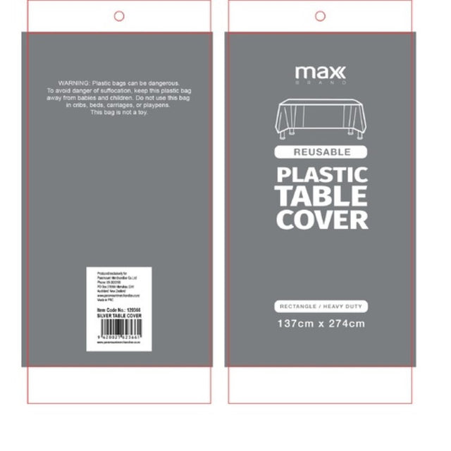 Elegant silver plastic tablecloths, 137x274cm, pack of 12, perfect for events, durable, lightweight, and easy cleanup.