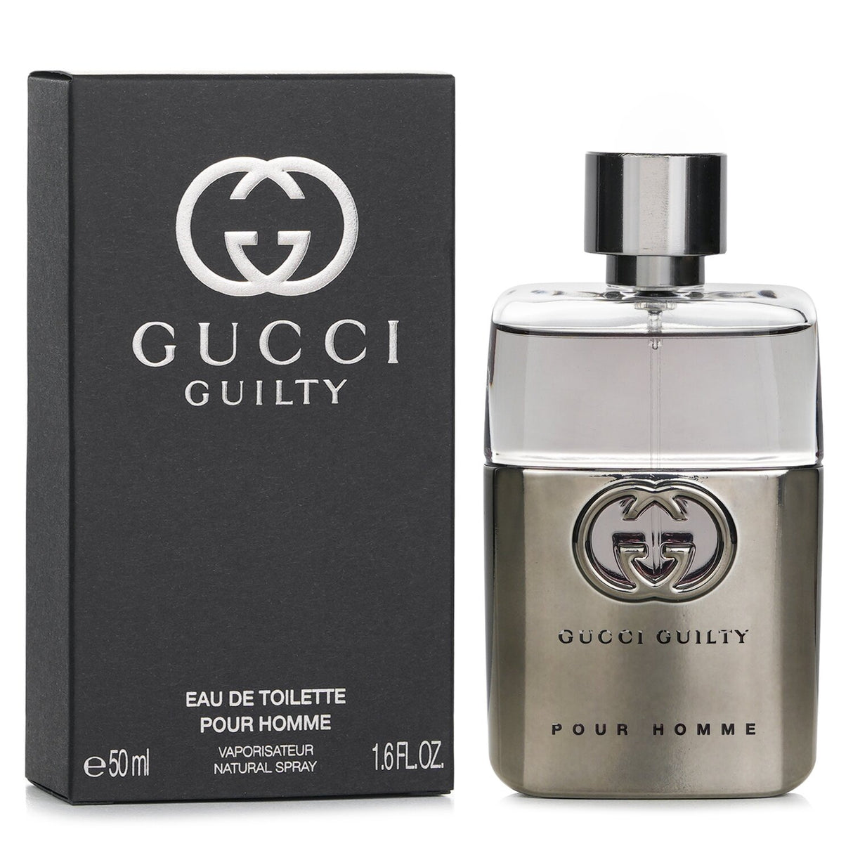 Gucci Guilty Pour Homme 50ml EDT spray, a sophisticated, woody fragrance with citrus, lavender, and floral notes.