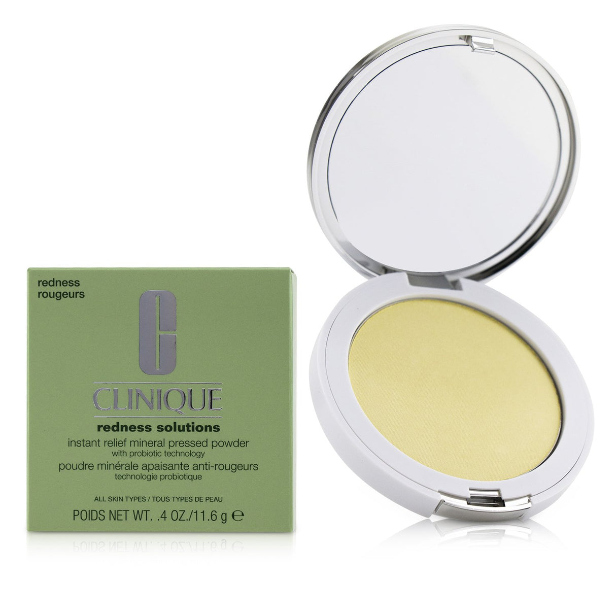 Clinique Redness Solutions pressed powder reduces redness with a cooling formula, antioxidants, and a flawless finish for sensitive skin.