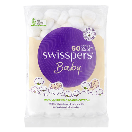 Large organic cotton balls for babies, ultra-soft, highly absorbent, and gentle on delicate skin, perfect for all care needs.