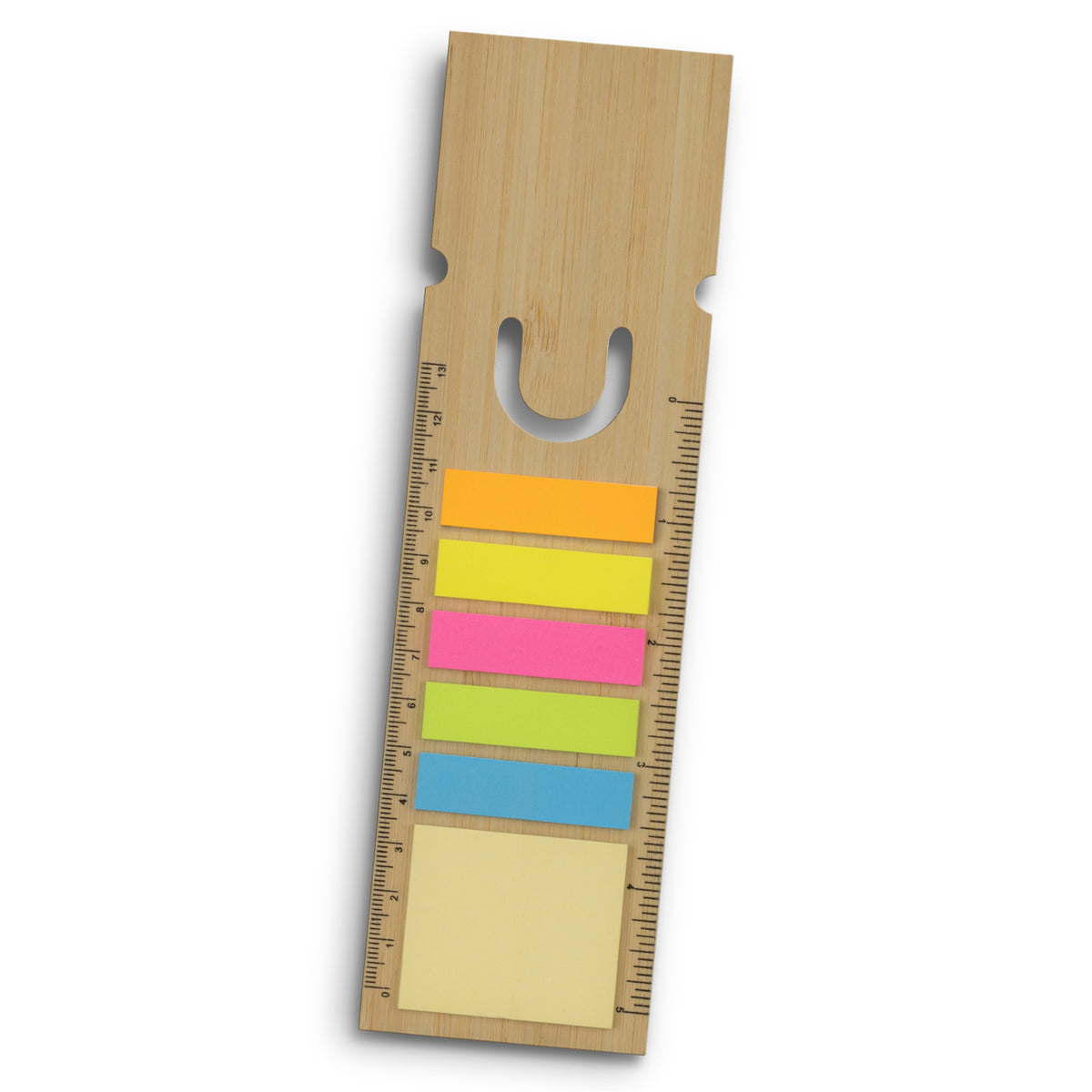 Square Bamboo Ruler Bookmark With Sticky Notes & Flags - Pack of 50
