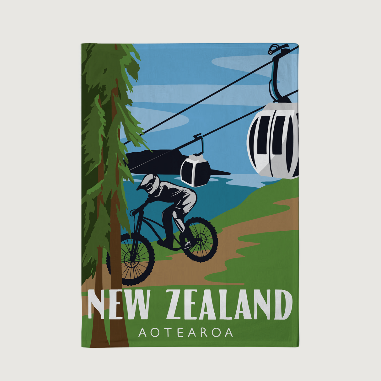 Moana Road - NZ Aotearoa Tea Towels - Mountain Biking & Gondola