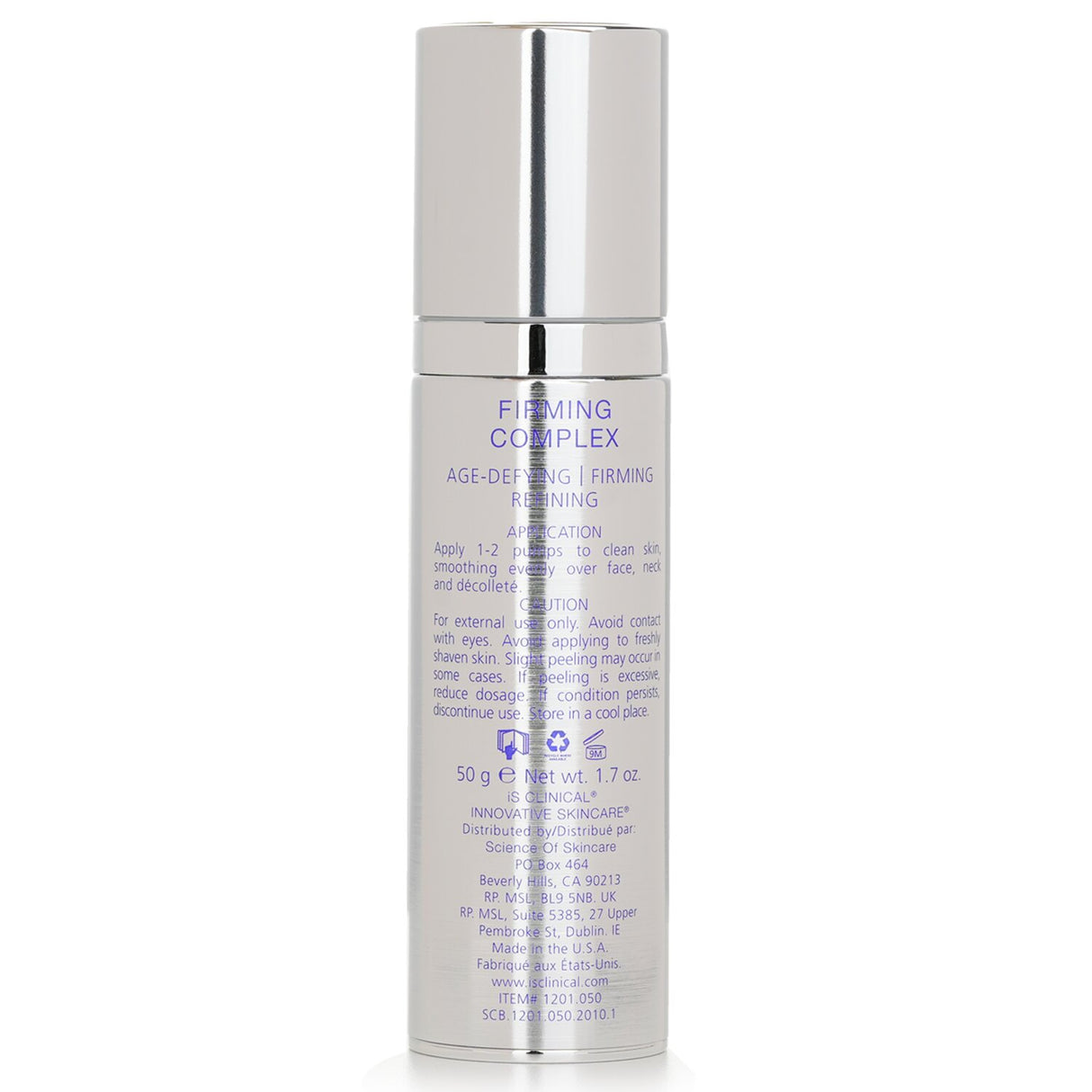 IS Clinical Firming Complex in a 50ml bottle, featuring antioxidants and hyaluronic acid for youthful, radiant skin.