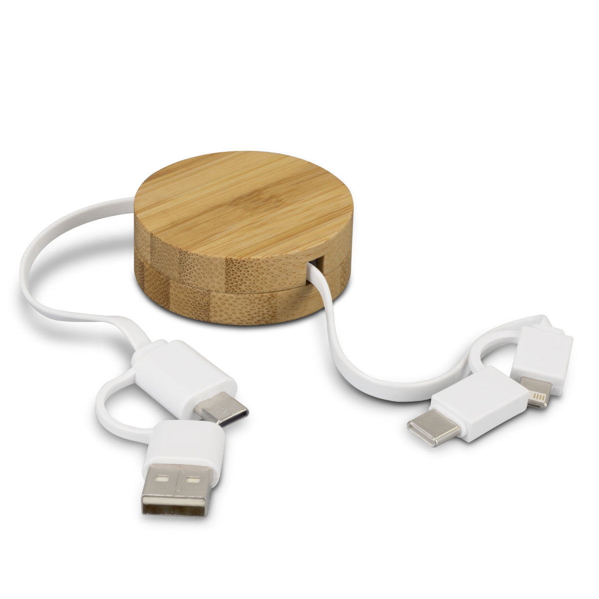 Retractable Multi-Connector Charging Cable With Bamboo Hub - Pack of 10