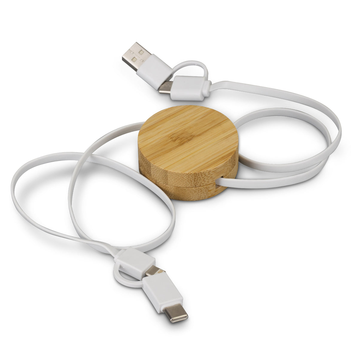 Retractable Multi-Connector Charging Cable With Bamboo Hub - Pack of 10