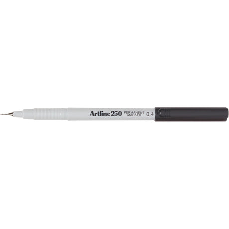 Artline 250 Permanent Markers pack of 12, featuring 0.4mm plastic nib for fine line marking, smudge-proof and low odour ink.