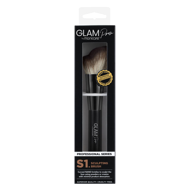 Glam by Manicare® Pro S1 Sculpting Brush with ultra-soft NANO bristles for flawless blending of powders and creams.