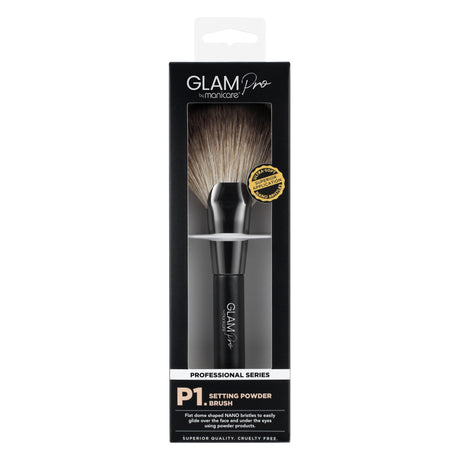 Flat dome-shaped bristles on the Glam by Manicare® Pro P1 brush enable seamless and buildable application of setting powder.