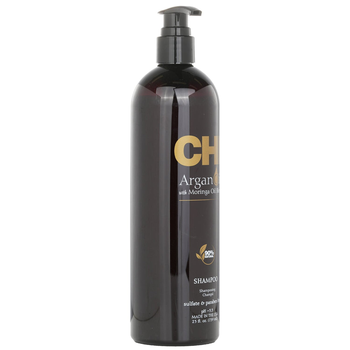 "CHI Argan Oil Plus Moringa Shampoo, 739ml, sulfate-free formula for vibrant, nourished, and healthy hair."